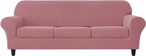 Vista 14 de Funda elástica para sofá de 3 cojines para sofá, lavable, para mascotas y niños (negro, L)