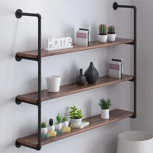 Vista 2 de Drsyffsup Estantes flotantes de madera rústica con marco de metal, para baño, dormitorio, sala de estar, cocina, oficina, cuarto de servicio