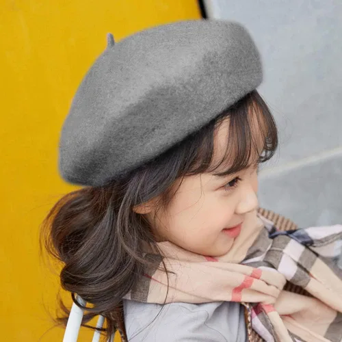 Vista 6 de Boinas de lana unisex para bebés, gorro de lana sólido clásico para niños, gorro cálido de invierno