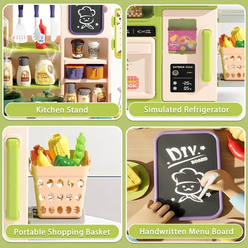 Vista 6 de Juego de Cocina para Niños, 63 Piezas de Juguetes de Cocina de Juego de Simulación para Niños Pequeños, Estufa de Cocina con Sonido de Vapor y Luz