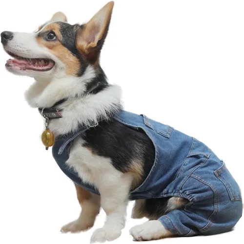 Vista 3 de Overol de mezclilla para perro, pantalones de mezclilla para perro, trajes de cachorro para perros pequeños y medianos y gatos