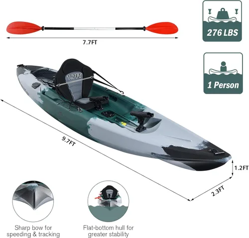 Vista 7 de Goplus Kayaks de pesca para adultos, 9.7 pies, kayak de turismo recreativo para una persona con paleta de aluminio, 4 soportes para caña de pescar