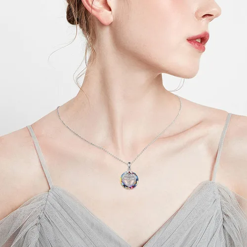 Vista 6 de YFN Collar con colgante de plata de ley con temática de ángel caduceo de 17.7in (collar de enfermera) (collar de enfermera)