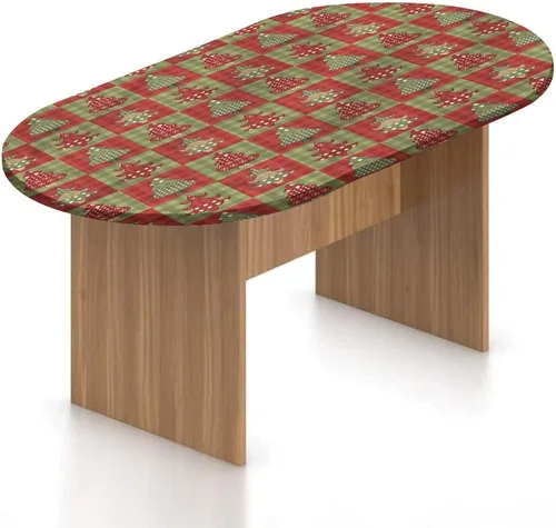 Vista 12 de Mantel ajustable ovalado de poliéster con bordes elásticos de Navidad, felicitación de Año Nuevo con estampado de guirnalda de acebos, se adapta a