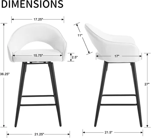 Vista 2 de DUOMAY Juego de 2 taburetes de bar giratorios, modernos taburetes de altura de mostrador de 27 pulgadas, silla de isla de cocina tapizada de Blanco