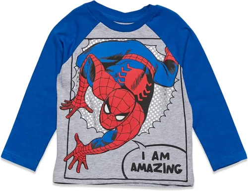 Vista 3 de Marvel Camiseta estampada de manga larga para niños Spiderman grisazulrojoverde, grisazulrojoverde