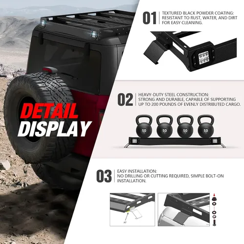 Vista 5 de YZONA Barras de techo traseras cortas para Bronco con canastilla de carga compatible con barras de luz LED de 2 piezas para Ford Bronco 2021 2022