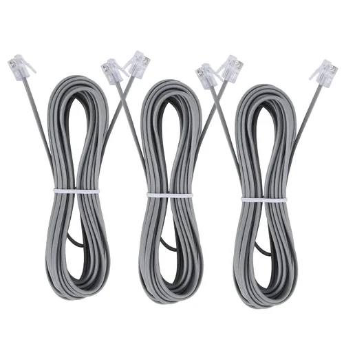Vista 16 de Cable de extensión para teléfono fijo con enchufe estándar RJ-11 6P4C (3 pies-paquete de 3, negro)