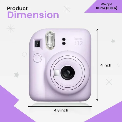 Vista 5 de Fujifilm INSTAX MINI 12 Blue Bundle 2025 (2 paquetes individuales (20 hojas), morado lila