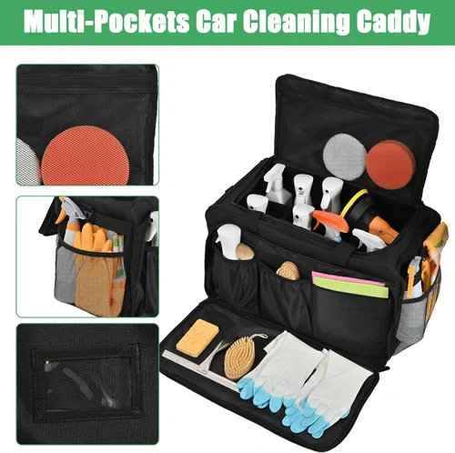 Vista 4 de Bolsa Grande para Detallado de Automóviles, Organizador de Limpieza con Tapa y Asa para Suministros de Detallado Automotriz, Organizador de Maletero