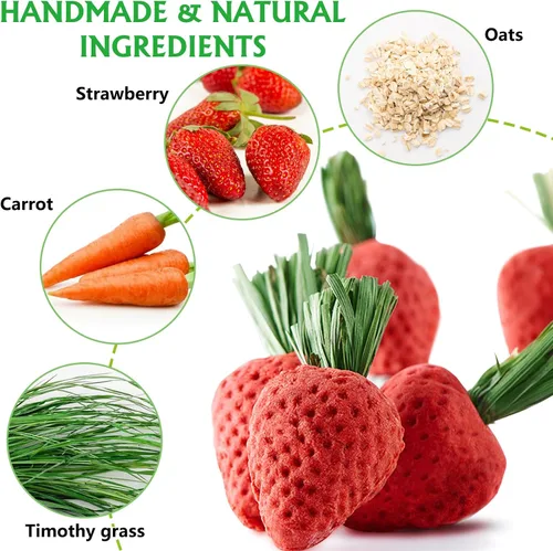 Vista 2 de Fhiny Juguetes masticables de conejo, 24 piezas de bocadillos molares naturales de hámster hechos a mano, juguetes masticables de animales pequeños