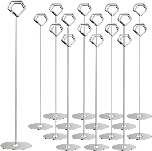 Vista 11 de Urban Deco Paquete de 16 soportes para números de mesa de 12 pulgadas, tarjeteros de metal para mesa, soportes para fotos para mesas, soporte