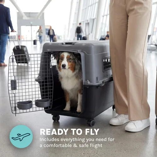 Vista 5 de [Usado] SportPet - Perrera de viaje grande de 31.5 pulgadas, compatible con aerolíneas, transportadora de mascotas de plástico duradero con ruedas