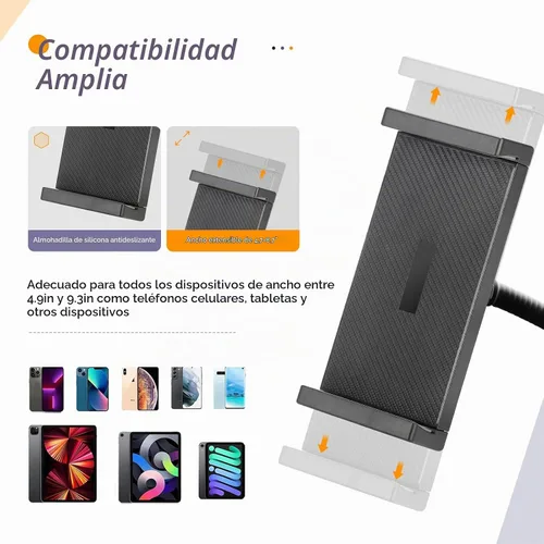 Vista 3 de Aureday Adjustable Tripod Stand, 67” Height, Tablet Holder for iPad mini/Air/Pro, Kindle, Switch, Smartphones, 4.7”-12.9” Devices Negro
