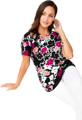Vista 5 de Jessica London Suéter de manga corta con cuello redondo y talla grande para mujer