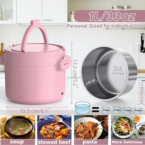 Vista 2 de Lonchera eléctrica de 100 W, calentador portátil de alimentos de 33 onzas, color rosa A-Rosa-33oz