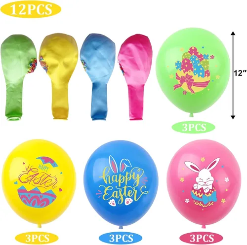 Vista 4 de Globos de Pascua con diseño de huevos de conejo, globos de fiesta verde, rosa, azul, amarillo, para fiesta temática de Pascua, suministros