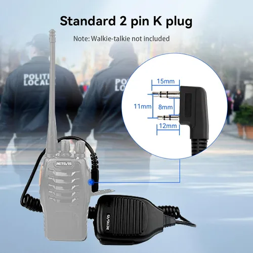 Vista 2 de Retevis Altavoz de micrófono de hombro de 2 pines, Walkie Talkie, compatible con Retevis H-777 RT22 RT68 RT21 H777S RT85 RT17 RT19 RT15 BAOFENG