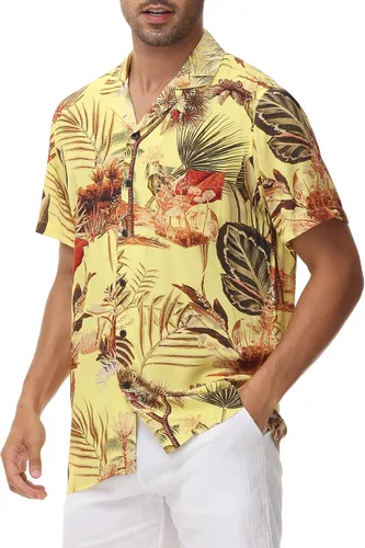 Vista 3 de MCEDAR Hawaiian Shirt for Men Regular Fit Short Sleeve Button Down Summer Beach Tropical Aloha Shirts S-3XL