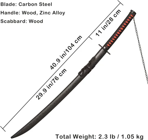 Vista 2 de Kurosaki's Tensa Zangetsu Version 2 Samurai Sword Anime Katana for Cosplay, Collection, Display