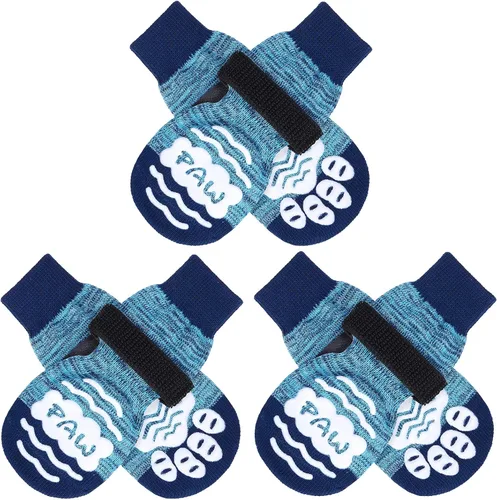Vista 19 de BEAUTYZOO Calcetines antideslizantes para perros, zapatos de perro para pavimento frío/caliente, protectores de patas con empuñaduras, 3 pares