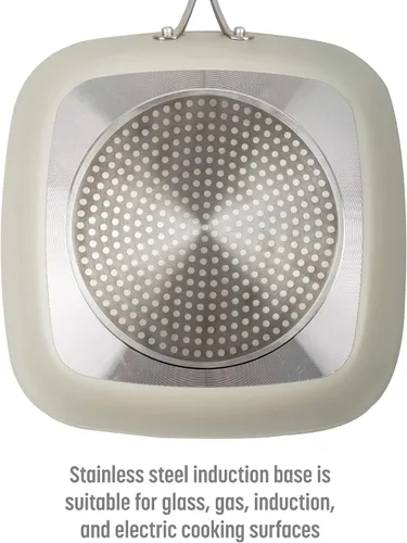 Vista 5 de Goodful Sartén antiadherente de cerámica de 11 pulgadas, ollas y sartenes aptas para lavavajillas, mango de acero inoxidable de agarre cómodo, Crema