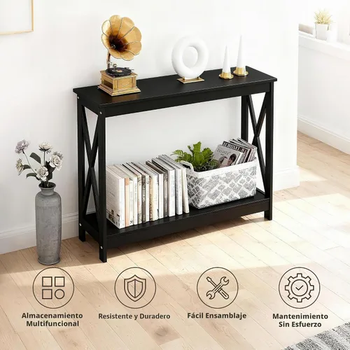 Vista 8 de ZenStyle Mesa auxiliar de sofá con 2 estantes de almacenamiento, mesa decorativa estrecha para entrada, pasillo, sala de estar, 39.3 pulgadas