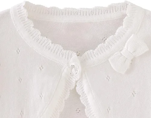 Vista 4 de Miccina - Bolero de punto para niñas pequeñas, cárdigan con mangas largas, vestido de botón, chaqueta de vestir, parte superior para bebés y niños