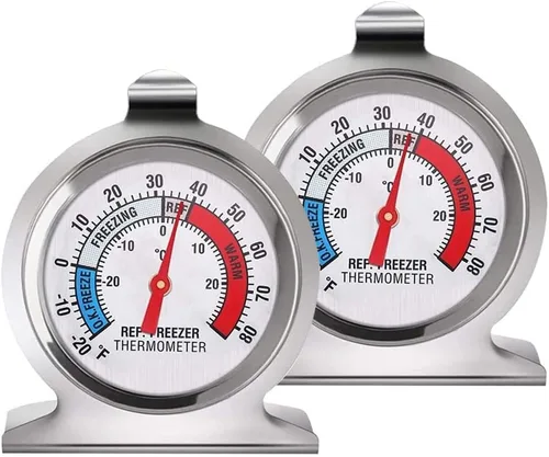 Vista 9 de Termómetro de acero inoxidable para nevera, paquete de 4, termómetros de congelador de esfera grande con indicador rojo para el hogar, cocina