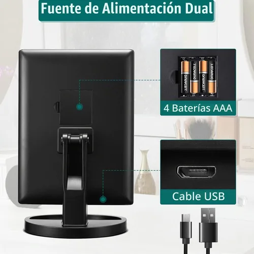 Vista 5 de FASCINATE Espejo de maquillaje iluminado, 21 luces LED brillantes, espejo de tocador tríptico LED con aumento 3x/2x/1x, control táctil de brillo