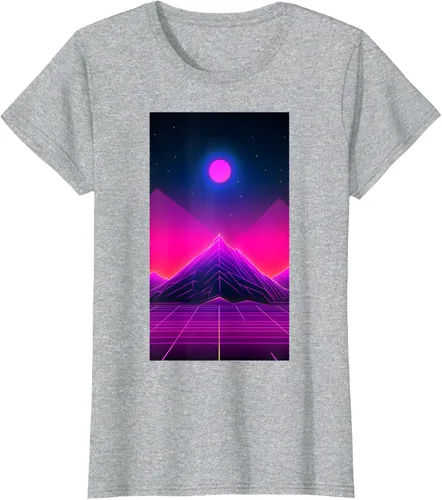 Vista 22 de Retrowave Mountain 80s Vaporwave Synthwave T-Shirt Negro