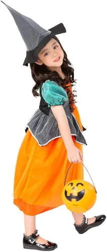 Vista 7 de Halloween Costumes for Girls Kids Pumpkin Witch Dress with Hat Toddler PrincessClothes Outfits Child Teen Orange Set Gift