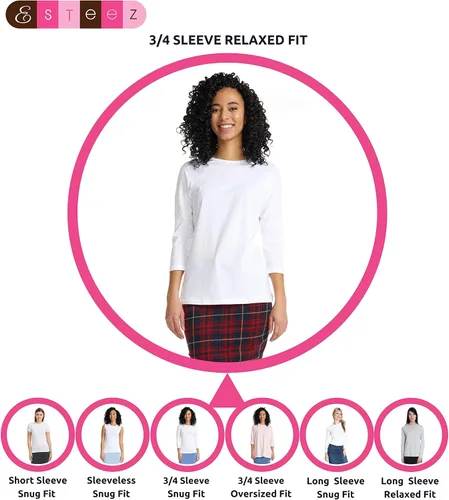 Vista 5 de ESTEEZ Camiseta de algodón de manga 34 para mujer, capa base, ajuste cómodo debajo de los uniformes médicos