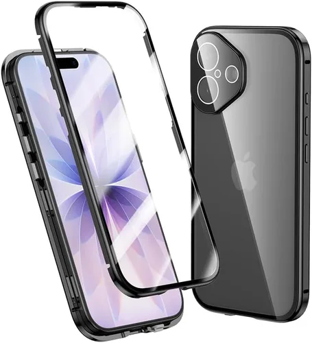 Vista 32 de Funda Henghui magnética con cierre compatible con iPhone 11, de vidrio, con protector de lente de cámara y protector de pantalla, cierre de Azul
