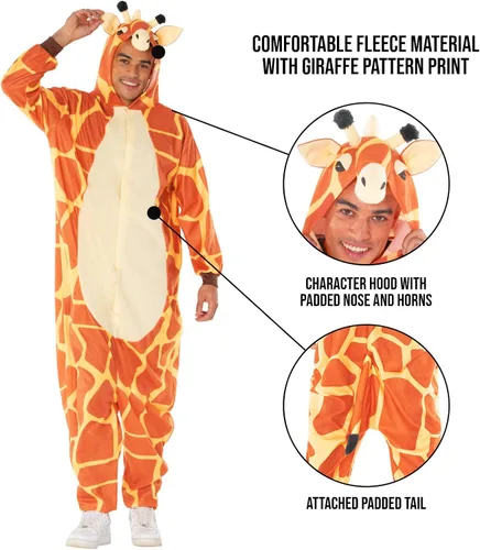 Vista 2 de Morph Disfraces de jirafa, mono de jirafa, mono de animales para adultos, divertidos disfraces de Halloween para hombres y mujeres