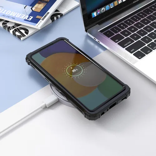 Vista 5 de IDweel Hybrid 3 en 1 Funda para Galaxy A52 5G con protector de pantalla de vidrio templado, a prueba de golpes, resistente, funda de policarbonato