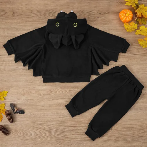 Vista 10 de Weixinbuy Conjunto de ropa de Halloween para bebé y niña, estilo murciélago, ropa de invierno, abrigo con capucha