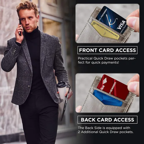 Vista 4 de SERMAN BRANDS RFID Blocking Wallet Slim Bifold - Genuine Leather Minimalist Front Pocket Wallets for Men with Money Clip Gift