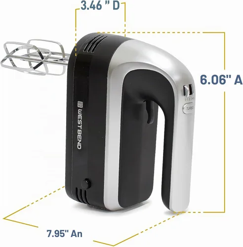 Vista 6 de West Bend Batidora de mano Plus con accesorio de licuadora de inmersión, 6 opciones de velocidad con mango ergonómico y estuche de almacenamiento a