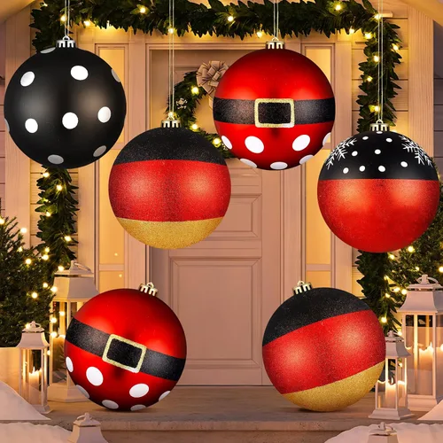 Vista 8 de Tigeen 4 adornos de bola de Navidad rojos grandes de 6 pulgadas, adornos colgantes de Navidad extra grandes de 5.906 in con purpurina para invierno