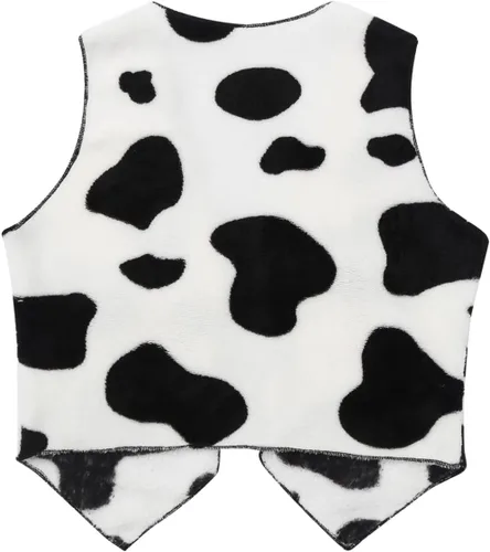 Vista 2 de Disfraz de vaca de Halloween para niñas, disfraz de vaca, chaleco sin mangas con sombrero, bandana, conjuntos de 3 piezas
