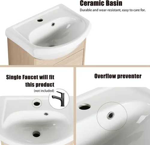 Vista 4 de BN-022 - Tocador de baño de 18 pulgadas con lavabo, tocador independiente de 18 pulgadas con puerta de cierre suave para espacios pequeños, moderno
