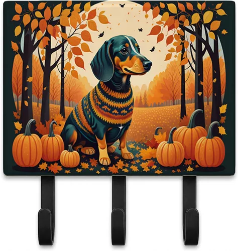 Vista 64 de Affenpinscher - Correa de otoño o llavero Affenpinscher Fall artwork on ceramic tile with three steel hooks for keys, leashes, towels