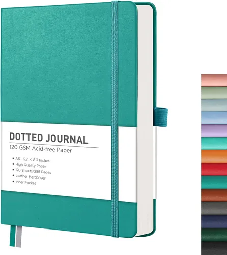 Vista 9 de RETTACY Cuaderno Diario con Puntos, 256 Páginas, Tamaño A5 Mediano (14.5 × 21 cm), Tapa Dura de Cuero, Papel Grueso de 120 g/m², para Diario de Negro