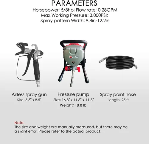 Vista 7 de Himalaya Pulverizador de Pintura Sin Aire de Alta Presión - 3000 PSI, 5/8 HP, 650 W, Pintor de Potencia, Ideal para Uso en Interiores de Casa