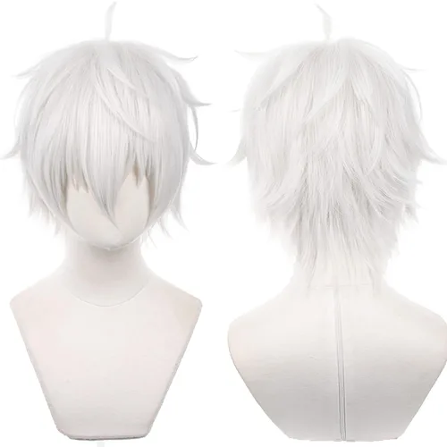 Vista 34 de Pelucas de anime verde oscuro para hombre, peluca corta y recta con flequillo para mujer, peluca COS para Halloween, Navidad, cómic, transmisión