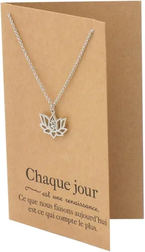 Vista 3 de Quan Jewelry Collar de flor de loto de yoga con símbolo Om, ideas de regalos de feliz cumpleaños para mamá, hija, mujeres con cita inspiradora