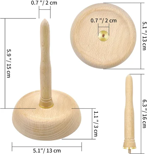 Vista 2 de Wool Queen Soporte de hilo de madera de haya premium con mecanismo de giro de latón, husillo de bola de soporte para proyectos de ganchillo, tejido