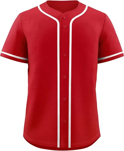 Vista 26 de KXK Camiseta de béisbol en blanco para hombre, camisas casuales con botones, manga corta, uniforme deportivo de equipo activo