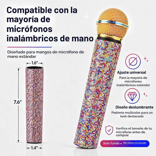 Vista 3 de Colorido cristal micrófono mango cubierta para micrófono inalámbrico universal y SM58, Beta 58A, brillo de mano inalámbrico brillante en tours